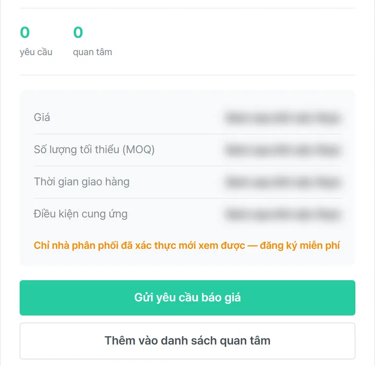 Màn hình giá·MOQ mở sau khi xác thực doanh nghiệp